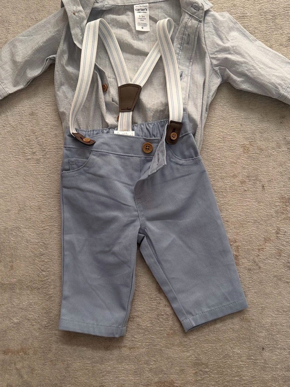 Carter's Light Blue Toddler Shorts with White Striped Suspenders